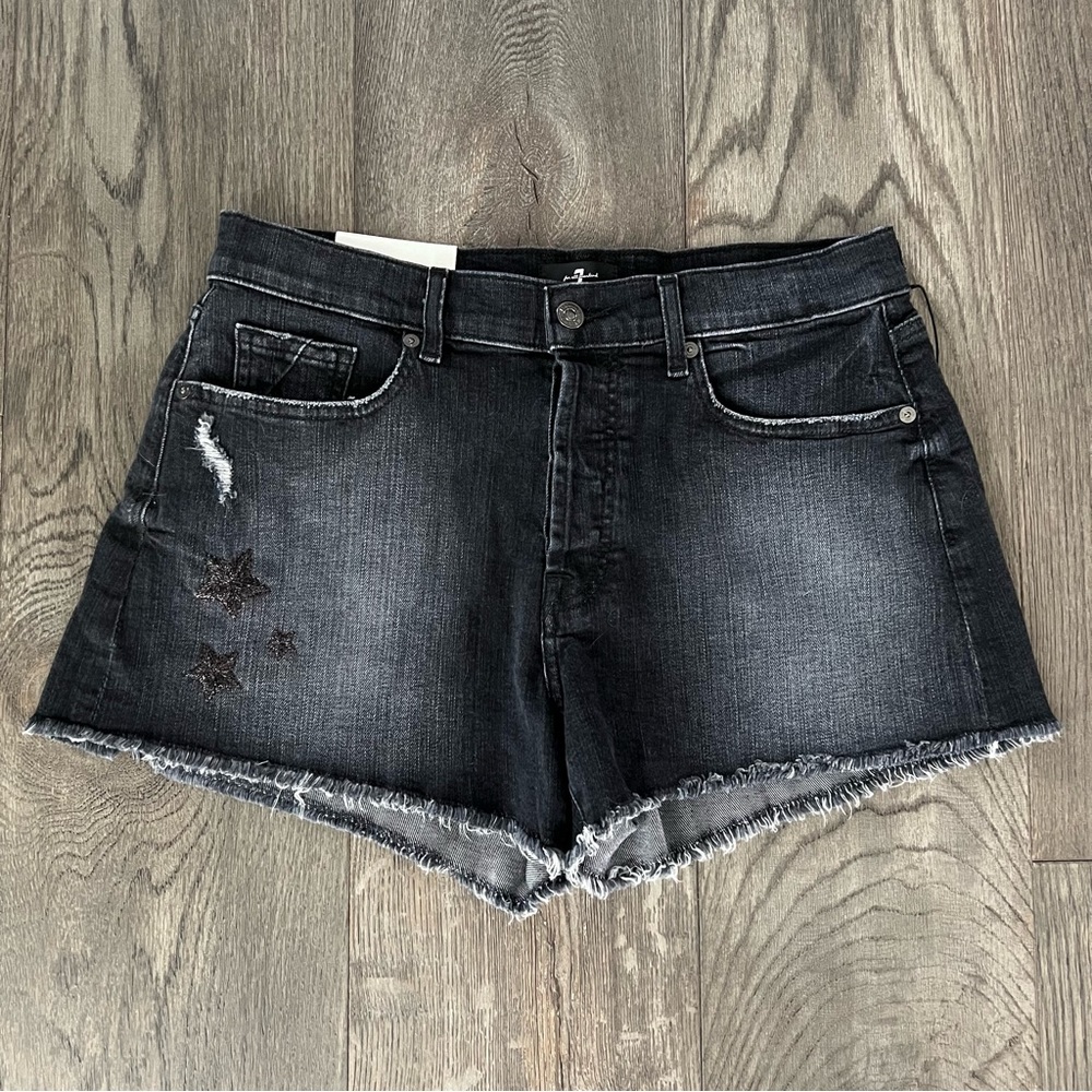 7 FOR ALL MANKIND 7FAM NWT Monroe Cutoff Denim Jean Shorts Black Wash Sz 29